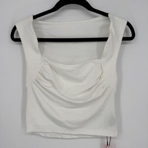CIDER WHITE SQUARE NECK RIBBED CROPPED TANK TOP NWT LARGE